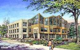 Illustration: Exterior design drawing of the proposed new main library building
