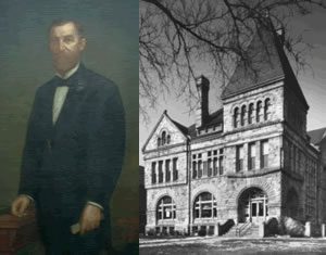 Portrait of James W. Scoville and the finished Scoville Institute.