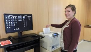 Librarian Bridget printing a document
