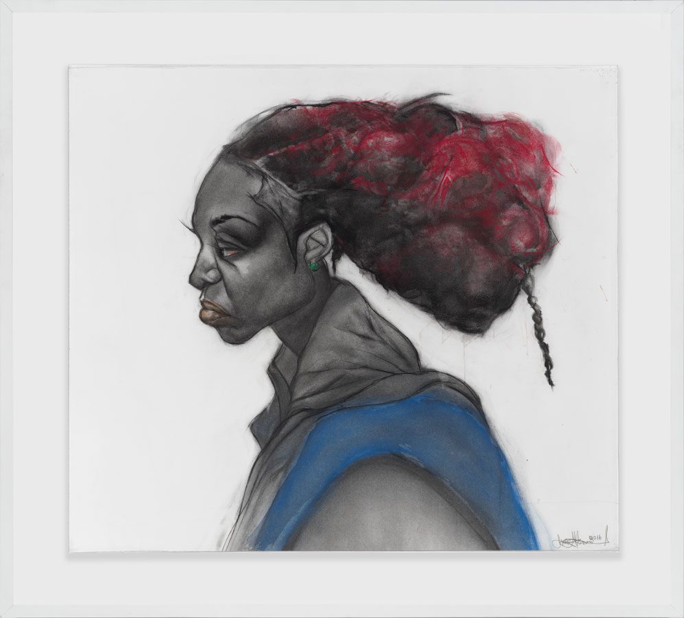 Rennie in Rhapsody, charcoal and acrylic on paper by Jesse Howard