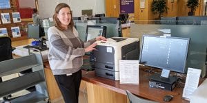Librarian Bridget at tax station