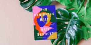 The Vanishing Half book cover with leaf background