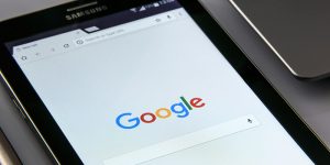 Samsung tablet displaying a Google Chrome browser window with one new tab open