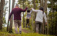 Family in woods