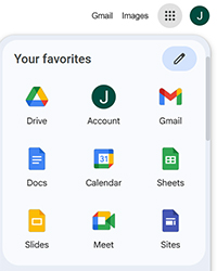Screenshot showing the Google account menu featuring icons for different Google apps.