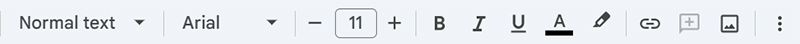 Formatting menu featuring options to change the paragraph style, font, text size, and text style.