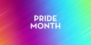 Pride Month in one text on a rainbow background