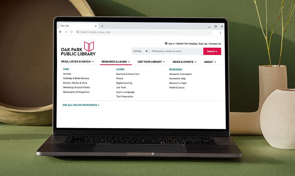 Library website on laptop