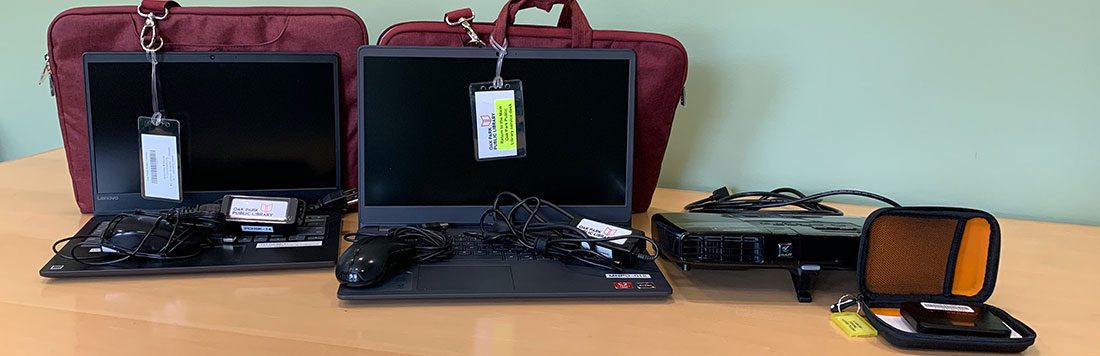 Chromebook, laptop, LCD projector, mobile hotspot