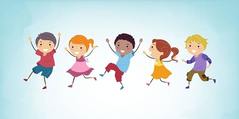 Cartoon kids running and jumping