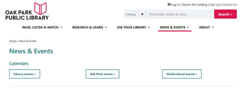 Screenshot of the library's News & Events page on the website