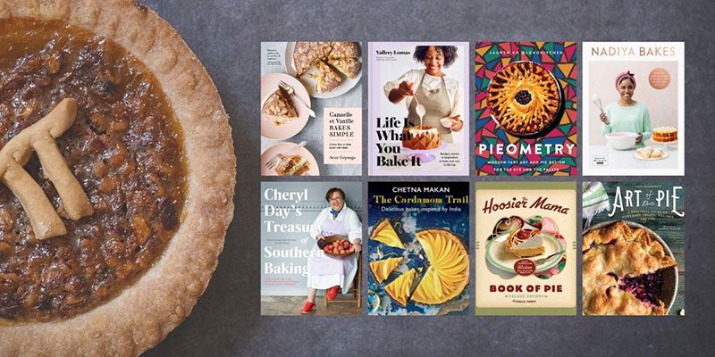Pie with pi symbol and pie and baking book covers
