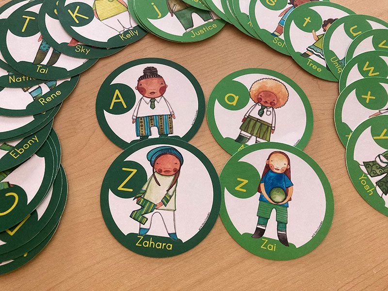 Pronoun Kid cards on a table