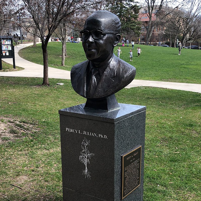 Percy Julian statue outside of the Main Library