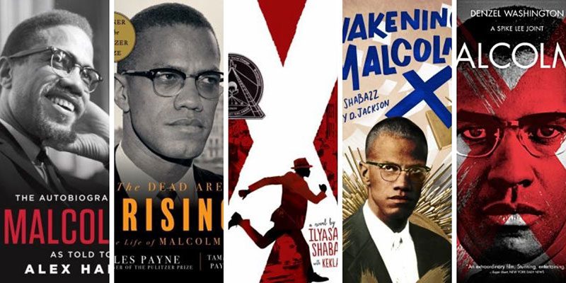 Malcolm X titles in a collage