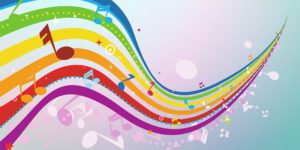 Colorful music note design with rainbow coloring