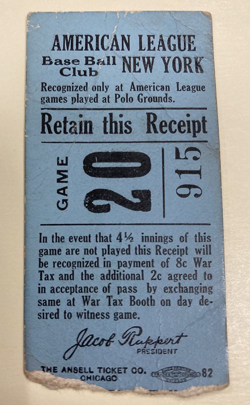 American League Baseball Club of New York ticket stub