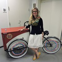 Sarah Yale with the library Book Bike