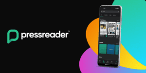 A screenshot of the PressReader app on a phone, with the PressReader logo