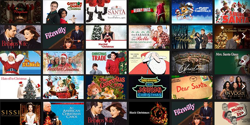 A collage of holiday movies available on Kanopy