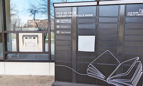 Automated book return and outdoor lockers at the Main Library