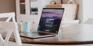 Laptop sitting on kitchen table