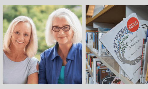 Carolyn Torkelson and Catherine Marienau and book Beyond Menopause on a bookshelf