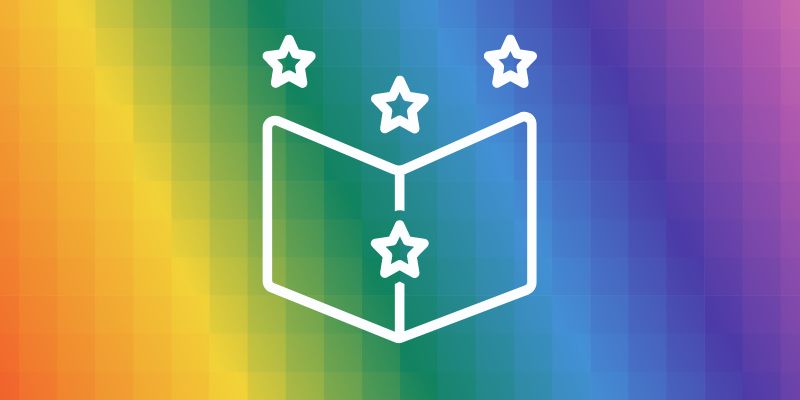 Book icon on a rainbow background