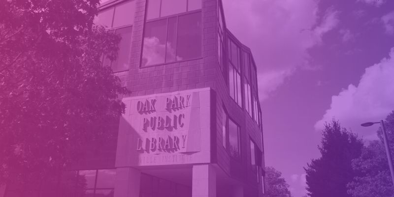 Picture of the Main Library with a pink and purple overlay