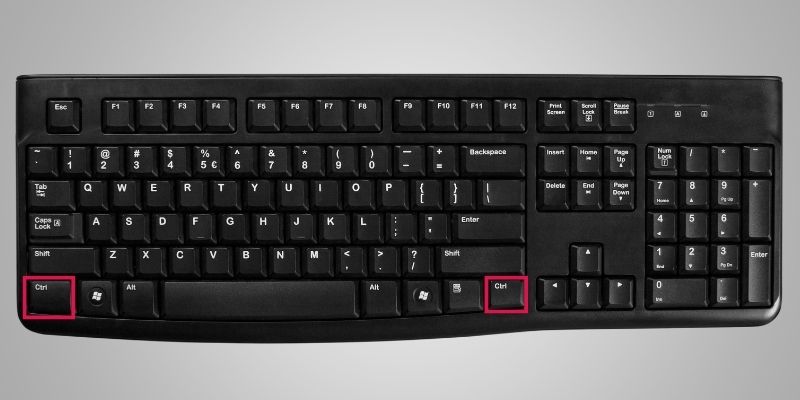 Windows computer keyboard with control buttons highlighted