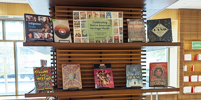 Native American Heritage book display in the Main Library
