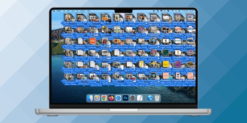 A computer desktop cluttered with files