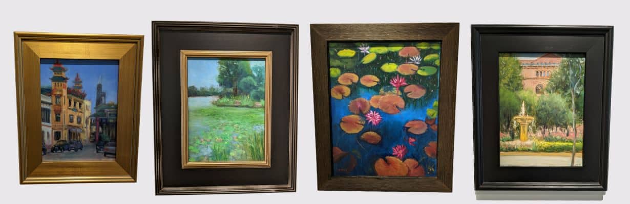 Framed paintings of outdoor scenes