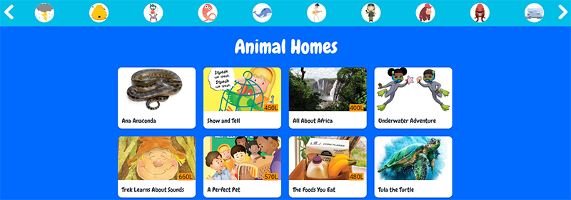 Screenshot of World Book Early Learning page featuring Animal Homes.