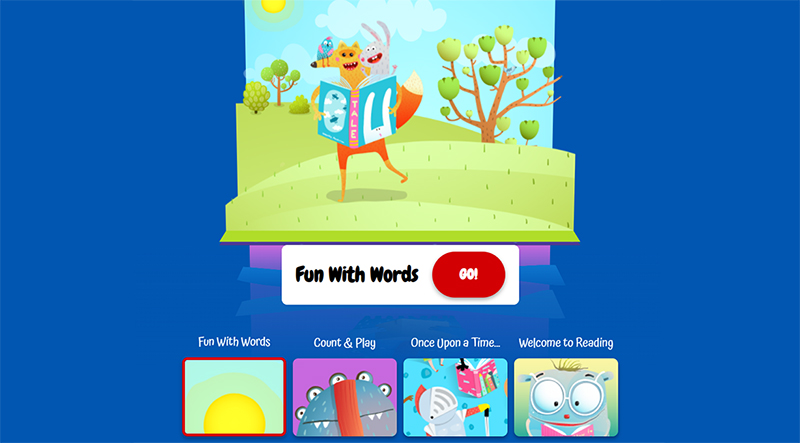 Screenshot of World Book Early Learning page featuring a fun with words activity.